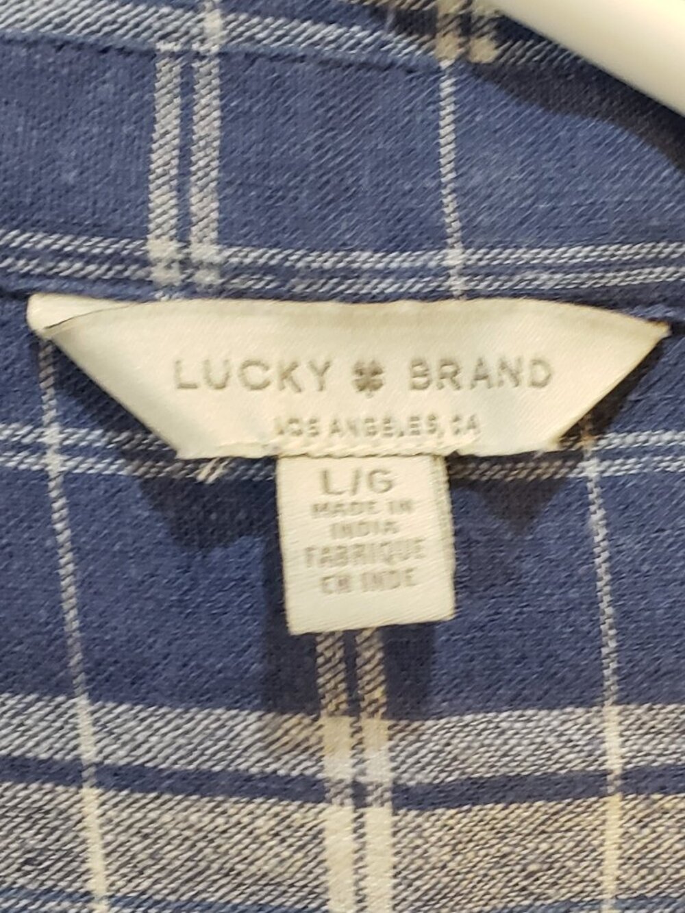Lucky Brand Large Linen Blend Blue Plaid Shirt - Picture 3 of 7